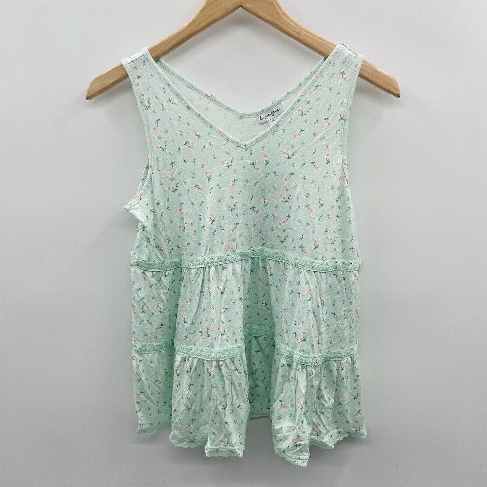 Love Fire Youth Girls Size Large Tiered Tank Top in Mint Green Ditsy Floral 039